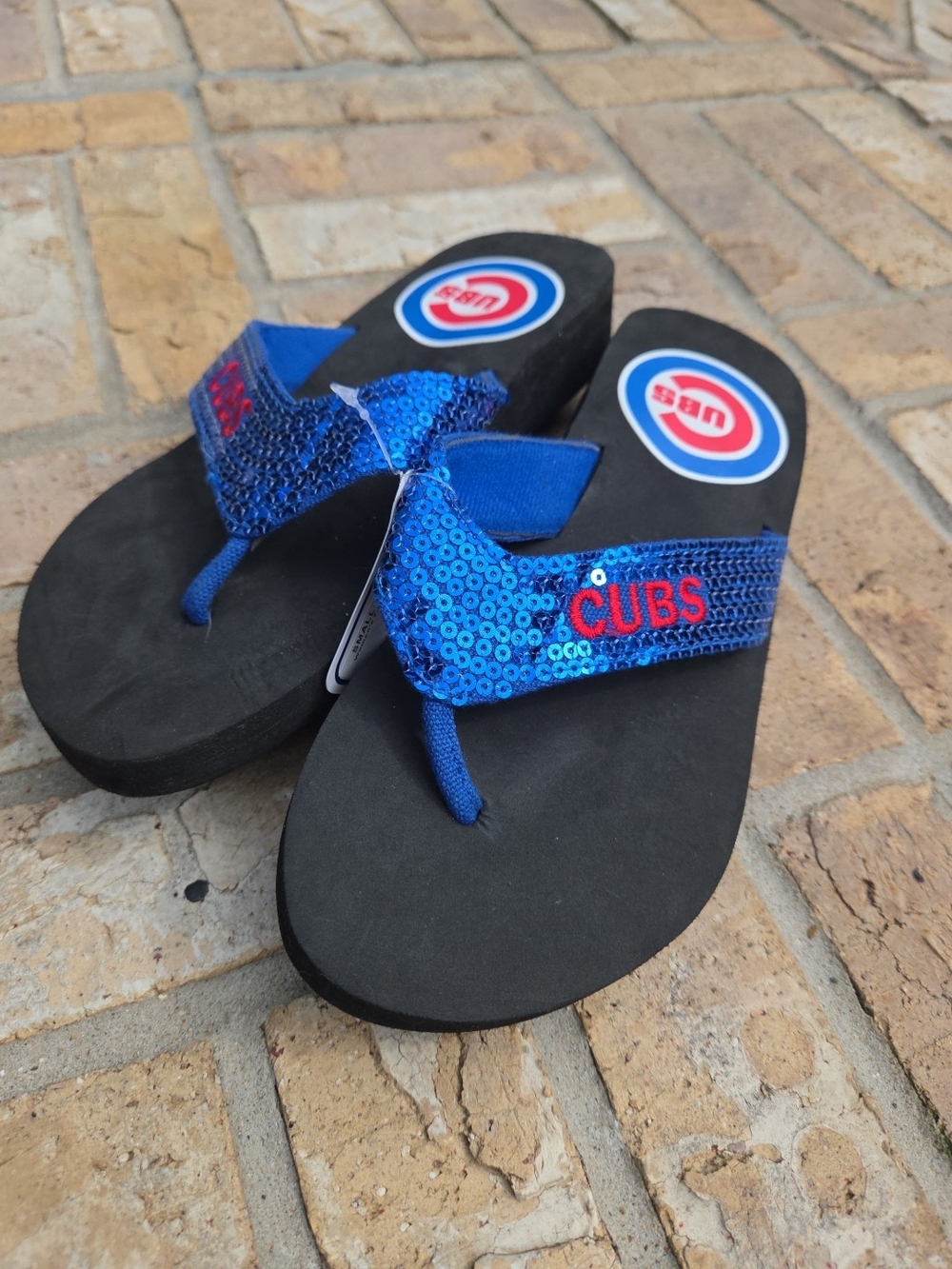 Blue Sequin Cubs Women's Flip Flop Sandals - Picture 8 of 11